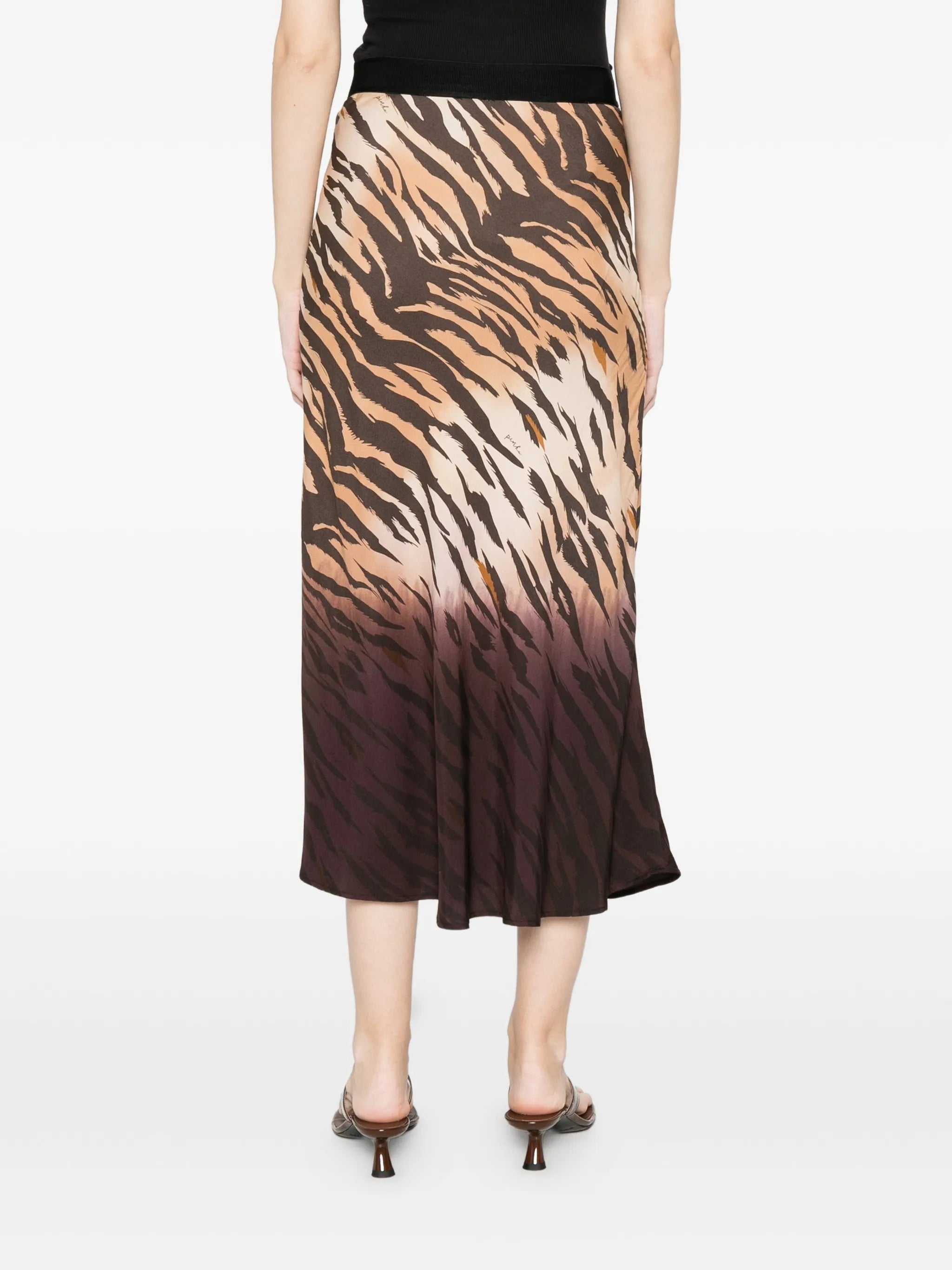 Beige/Brown Hollie Tiger-Stripe Midi Skirt