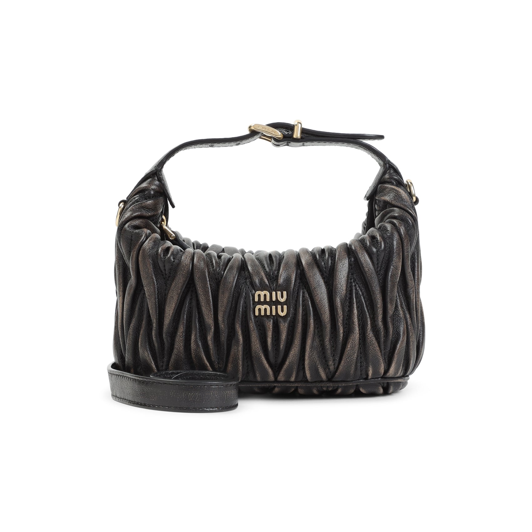 Ruched Leather Clutch with Detachable Strap