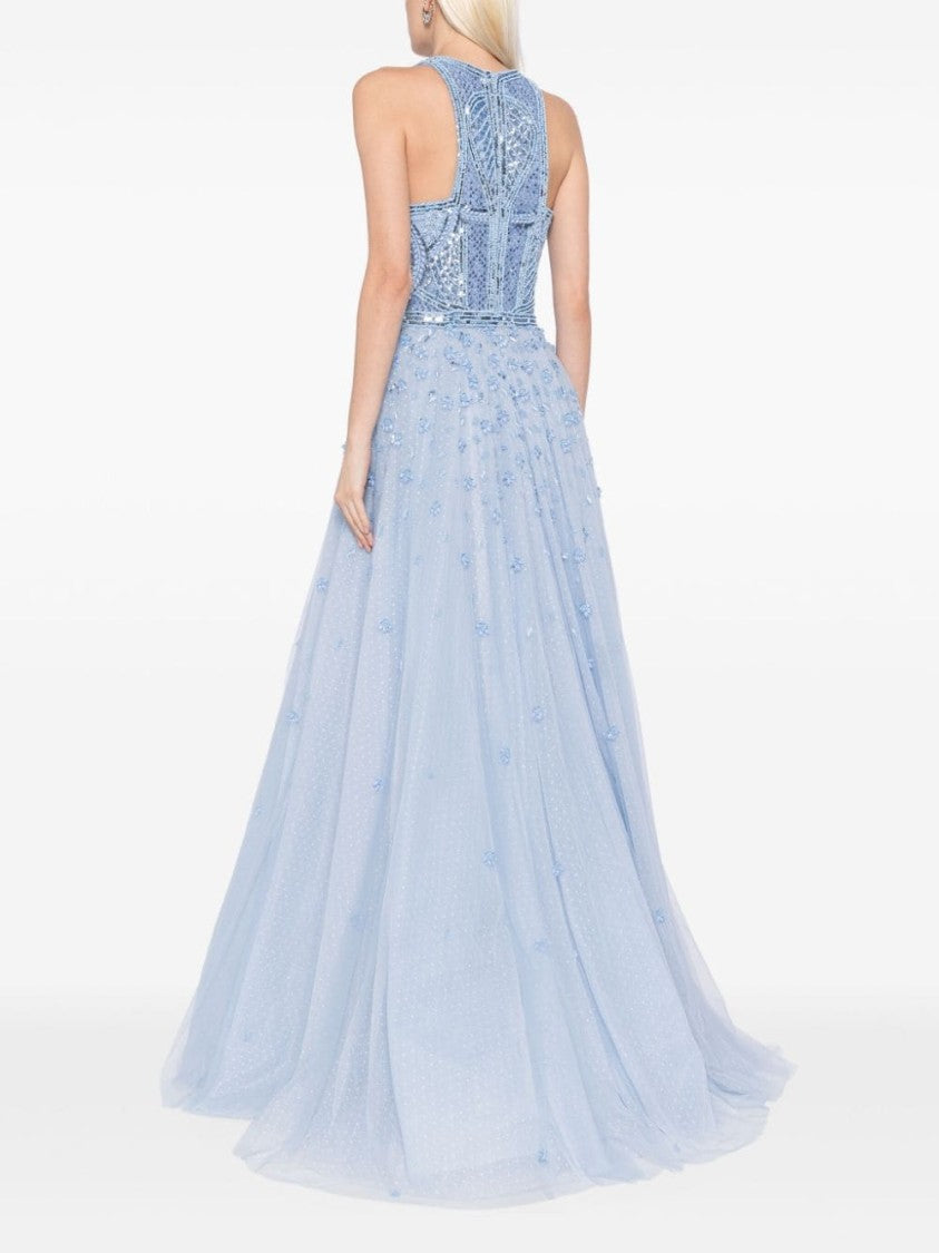 Tulle Beaded Dress With Halter Neckline