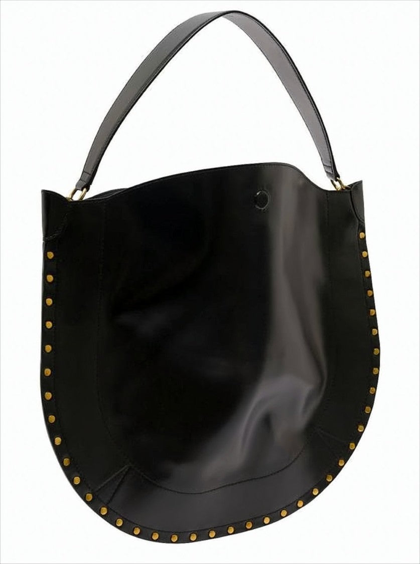 Crescent-Shaped Shoulder Bag with Gold-Tone Studs
