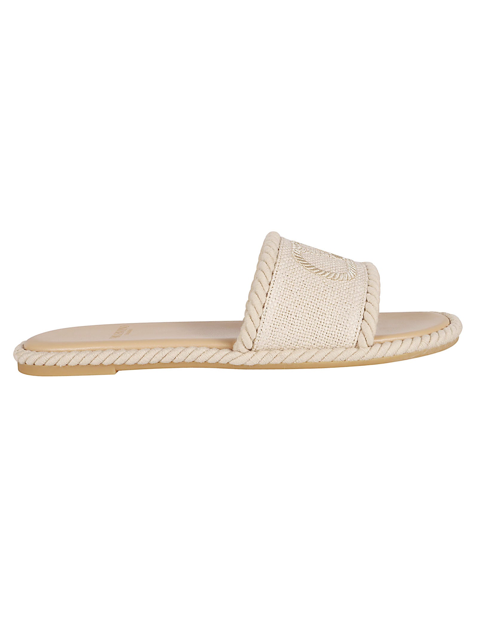 Textured Fabric Sandals with Embroidered Logo and Twisted Rope Trim