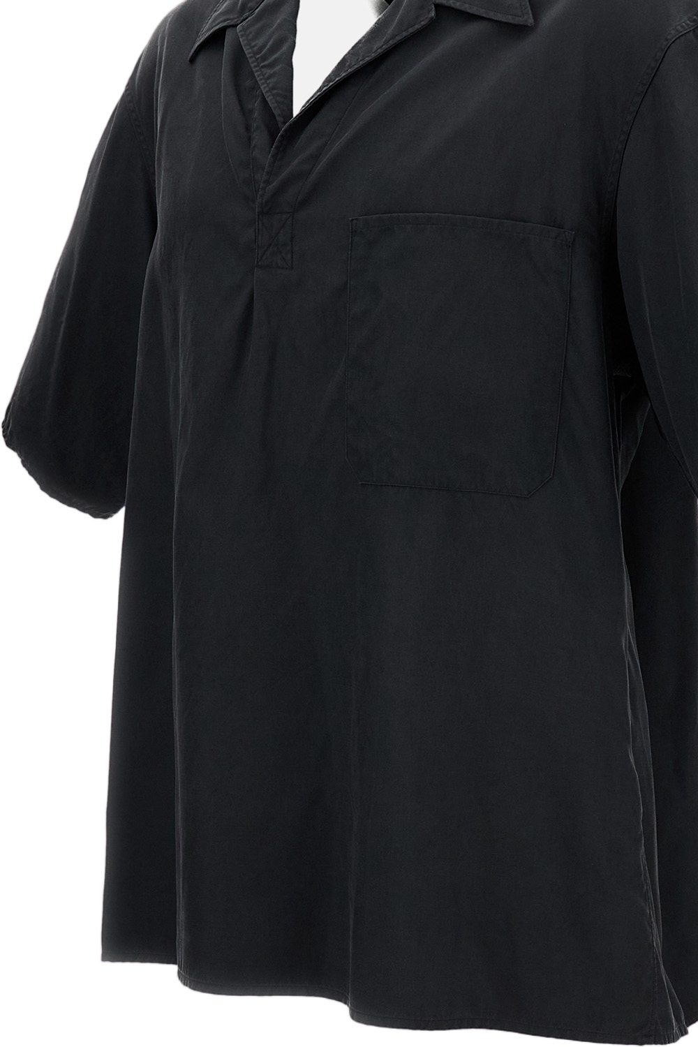 Silk Short-Sleeve Shirt with V-Neck