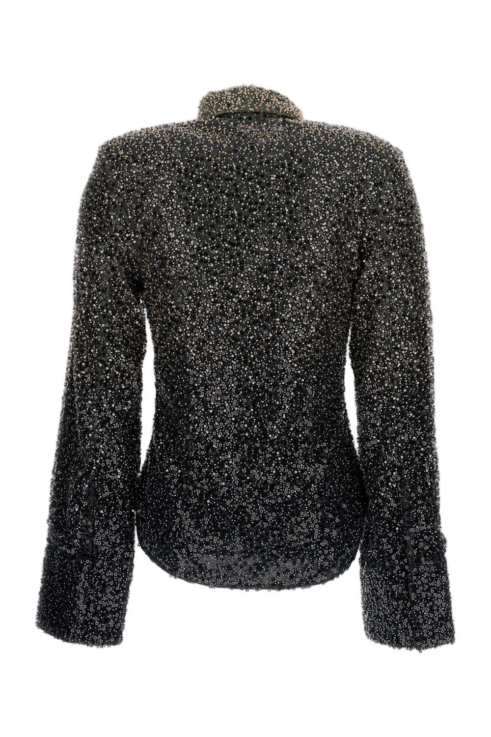 Beaded Long-Sleeve Polo-Style Shirt With Classic Collar