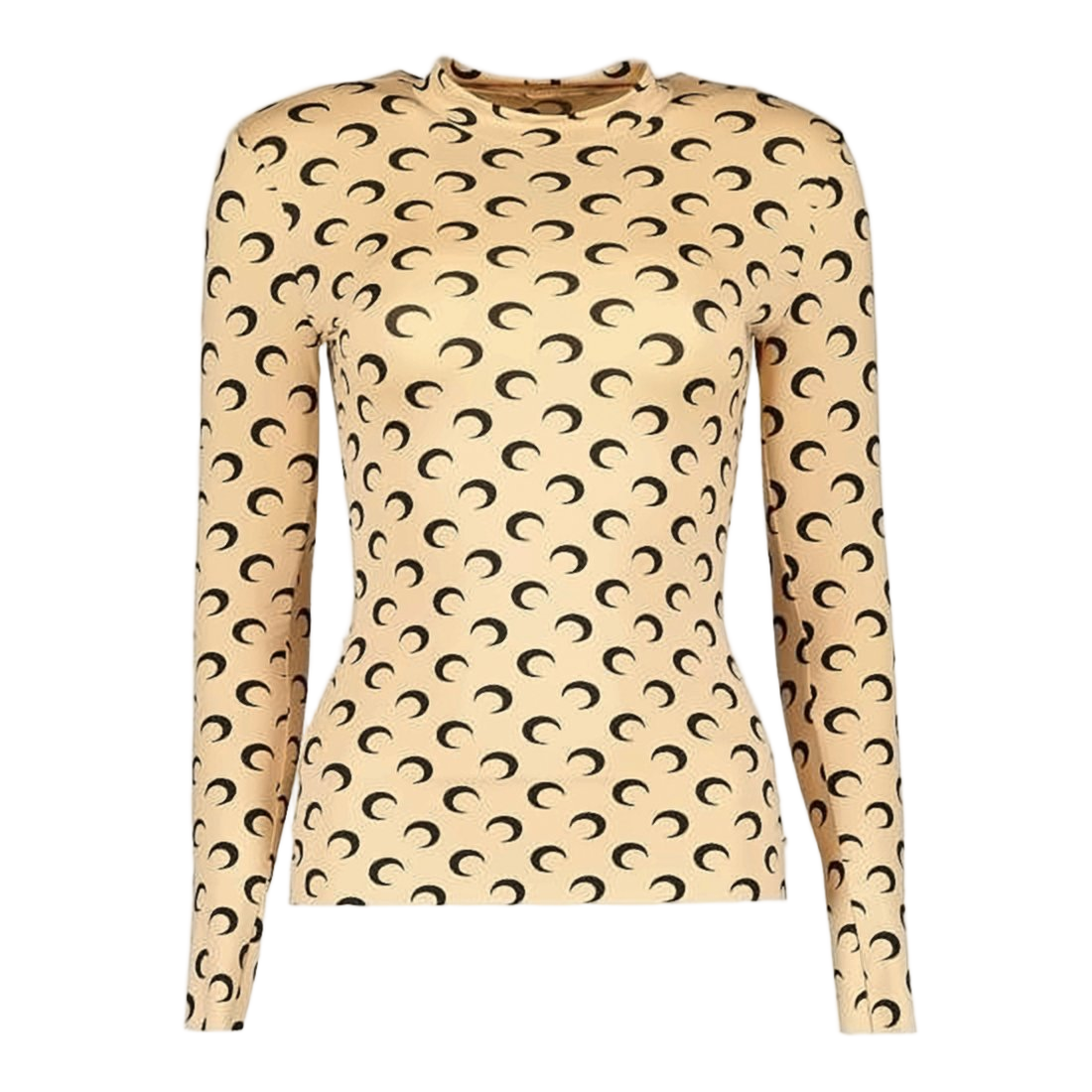 Fitted Long-Sleeve Top With Crescent Moon Print