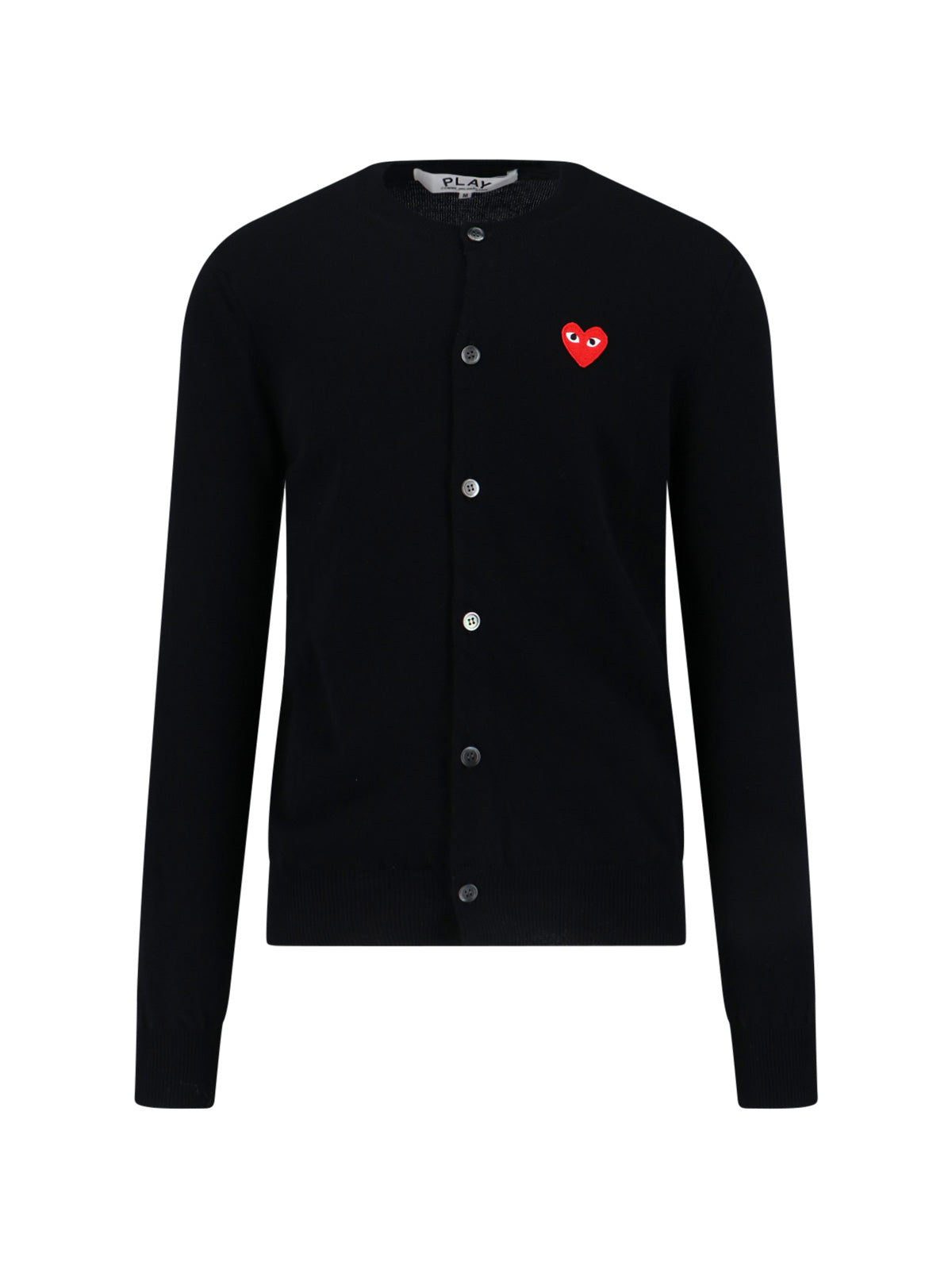 Contrast-Embroidered Black Wool Cardigan