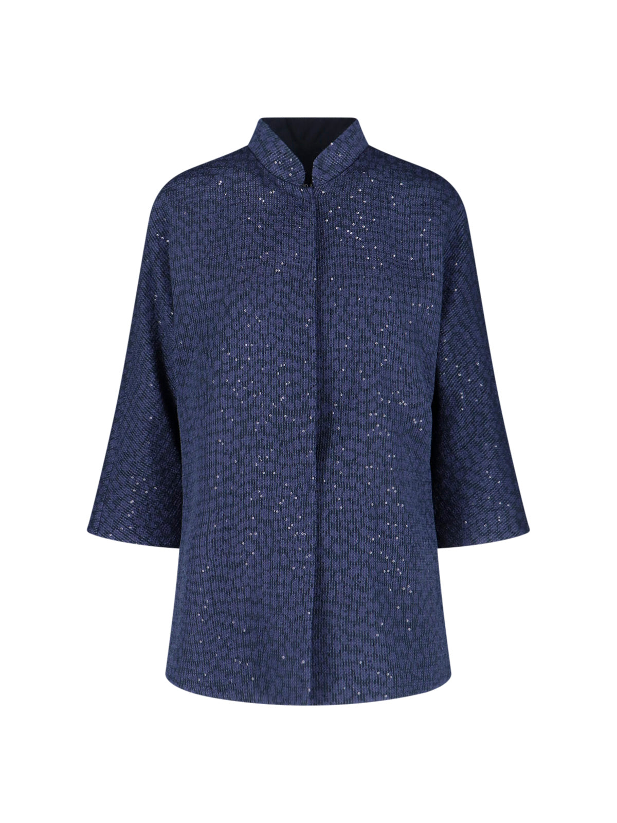 Navy Single-Breasted Sequin Mandarin Jacket