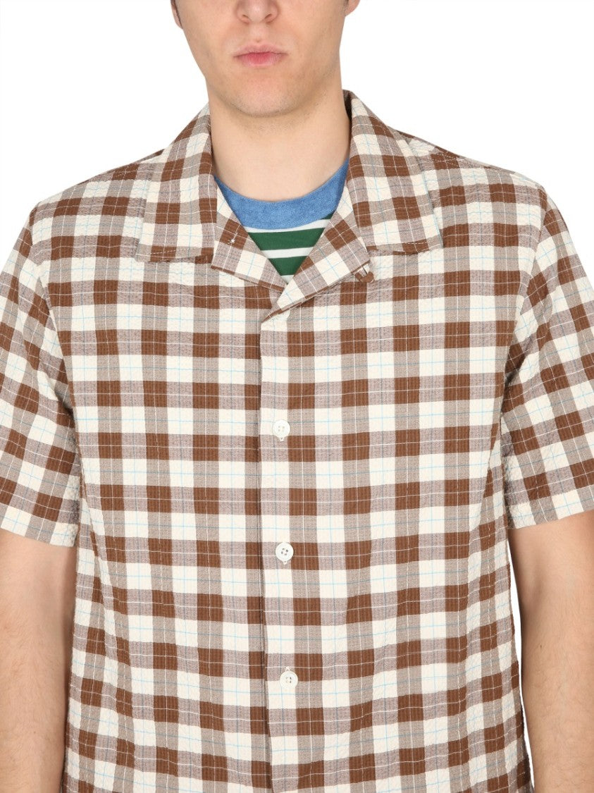 Short-Sleeved Checkered Bowling Neck Shirt