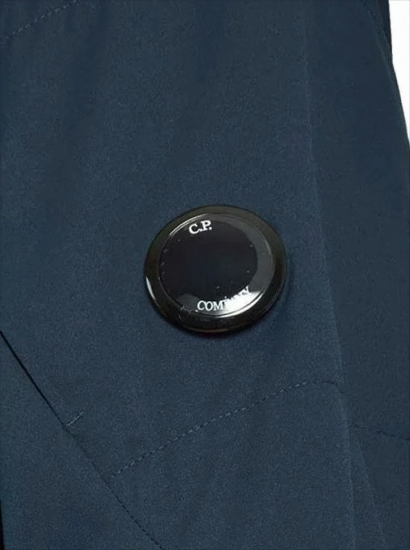 Blue Polyester Jacket With Adjustable Hood And Logo Patch