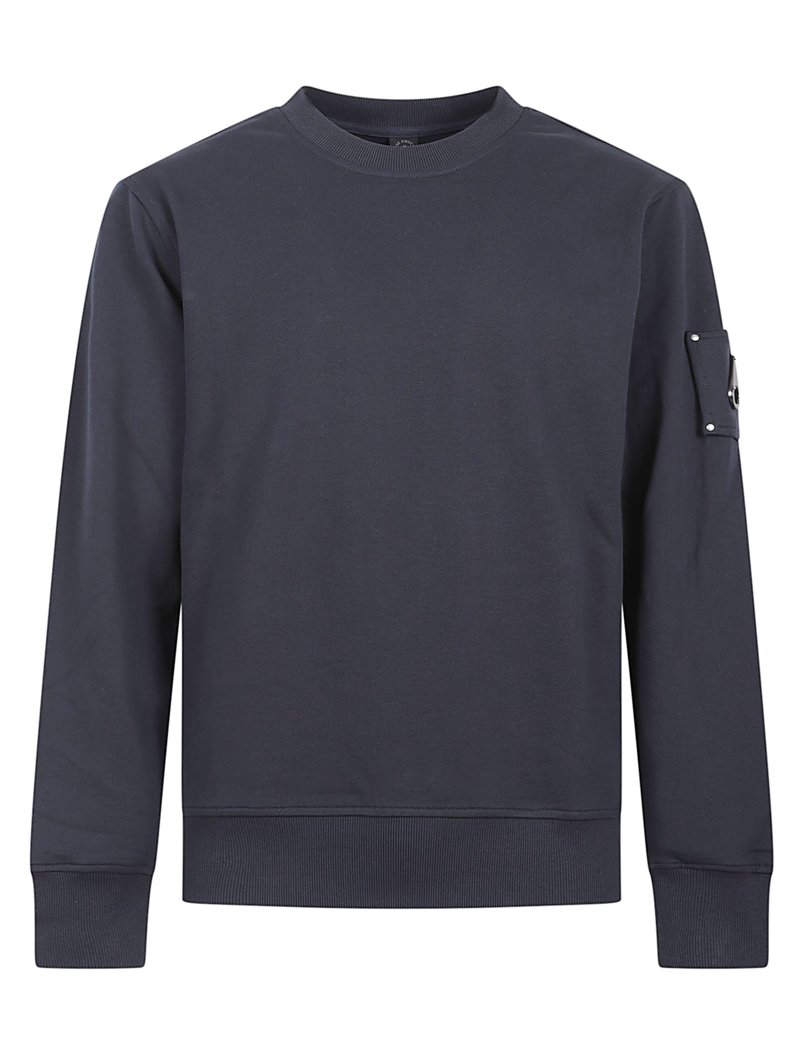 Minimalist Blue Cotton Sweater with Distinctive Patch