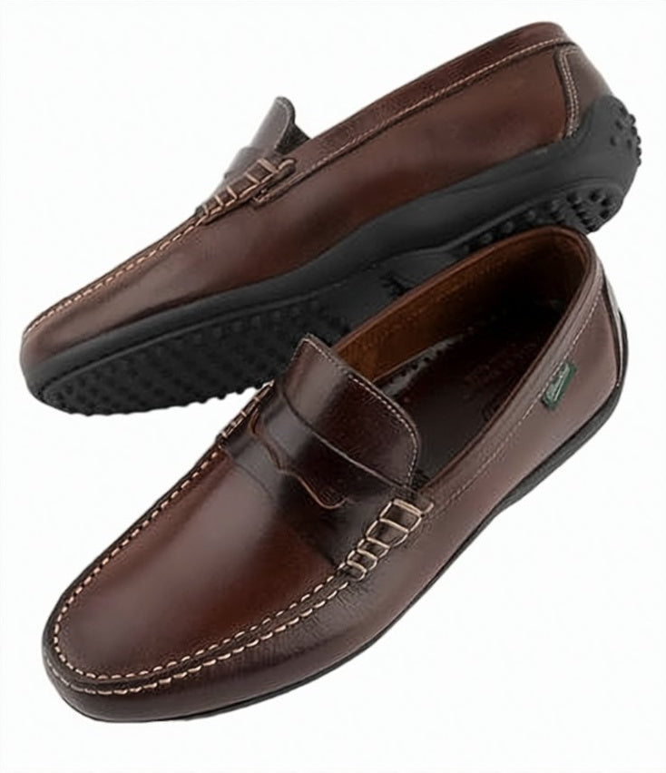 Brown Leather Loafers with Detailed Stitching