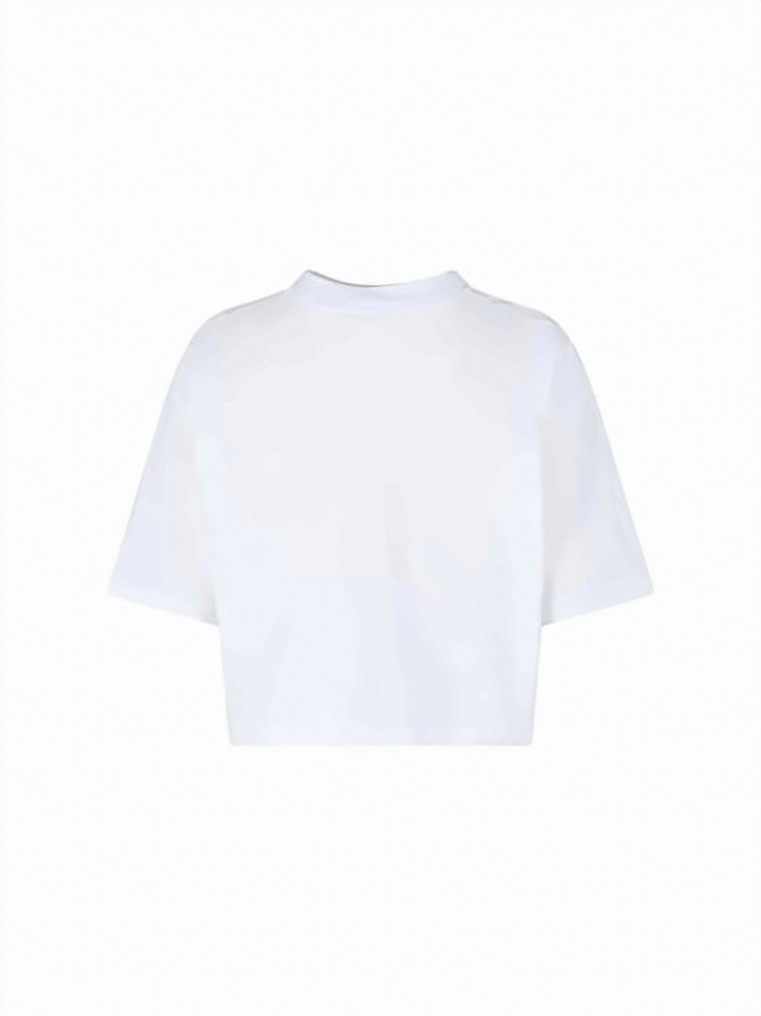 Cropped Short-Sleeve T-Shirt with Textured Lettering