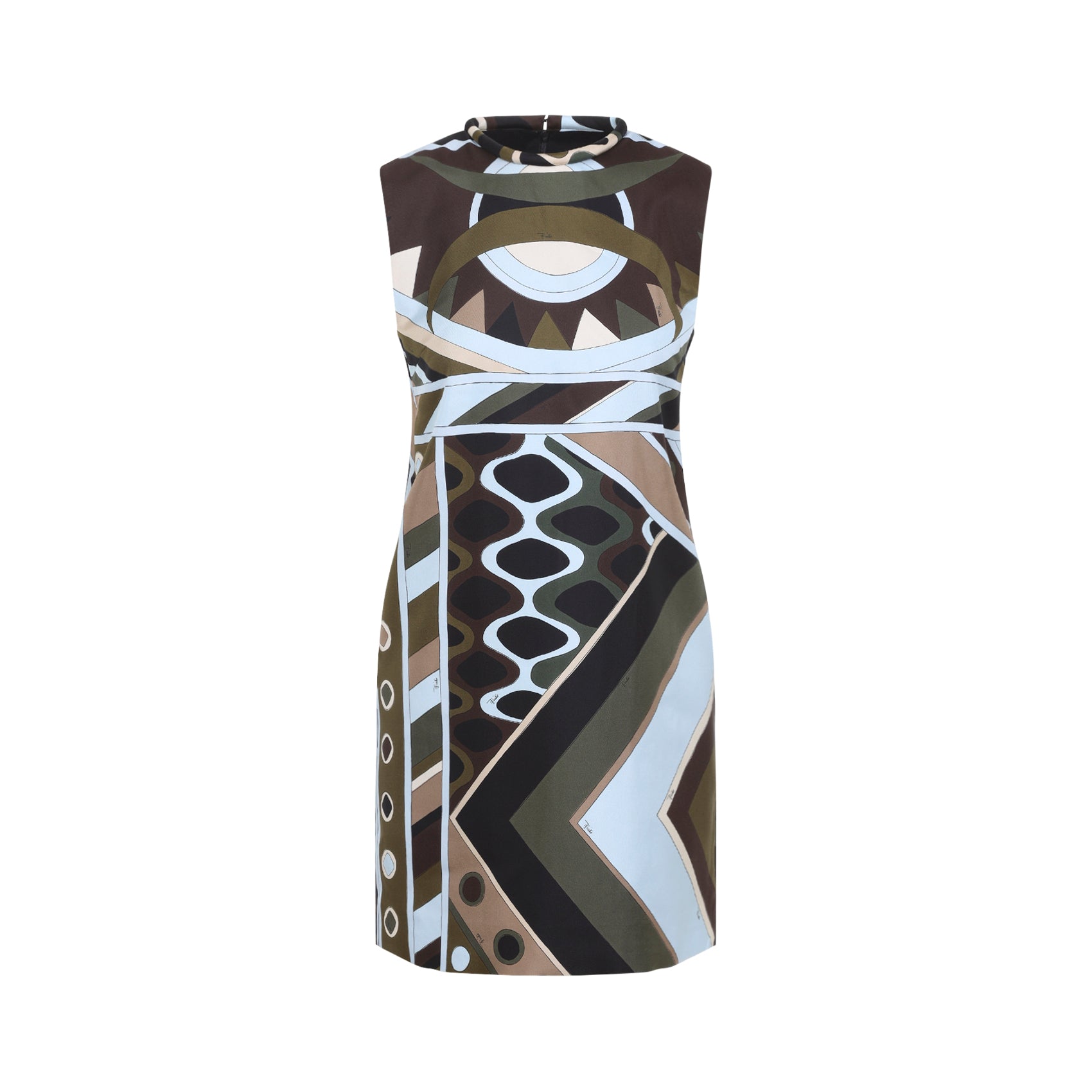 Sleeveless Silk Dress with Bold Geometric Pattern