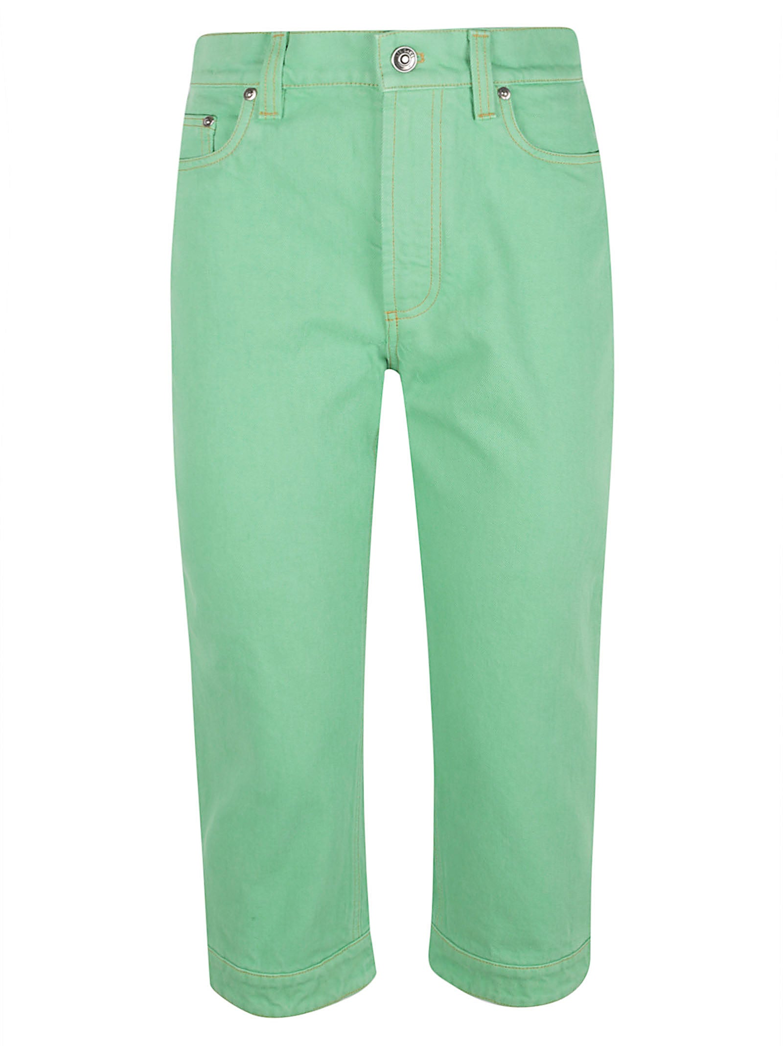 Capri-length Denim Pants with Adjustable Hems and Medusa Emblem