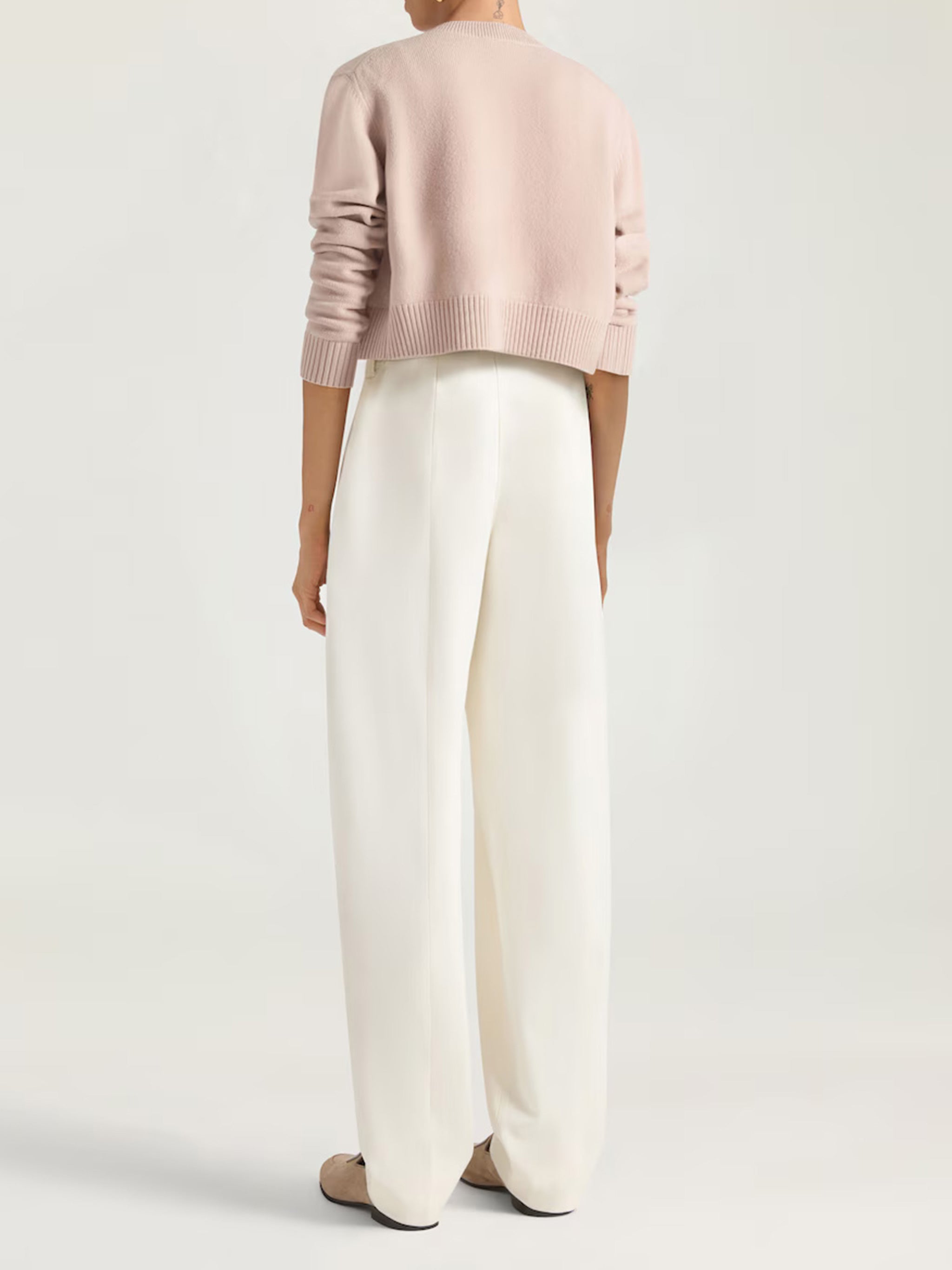 Short Crew Neck Cropped Wool Cardigan