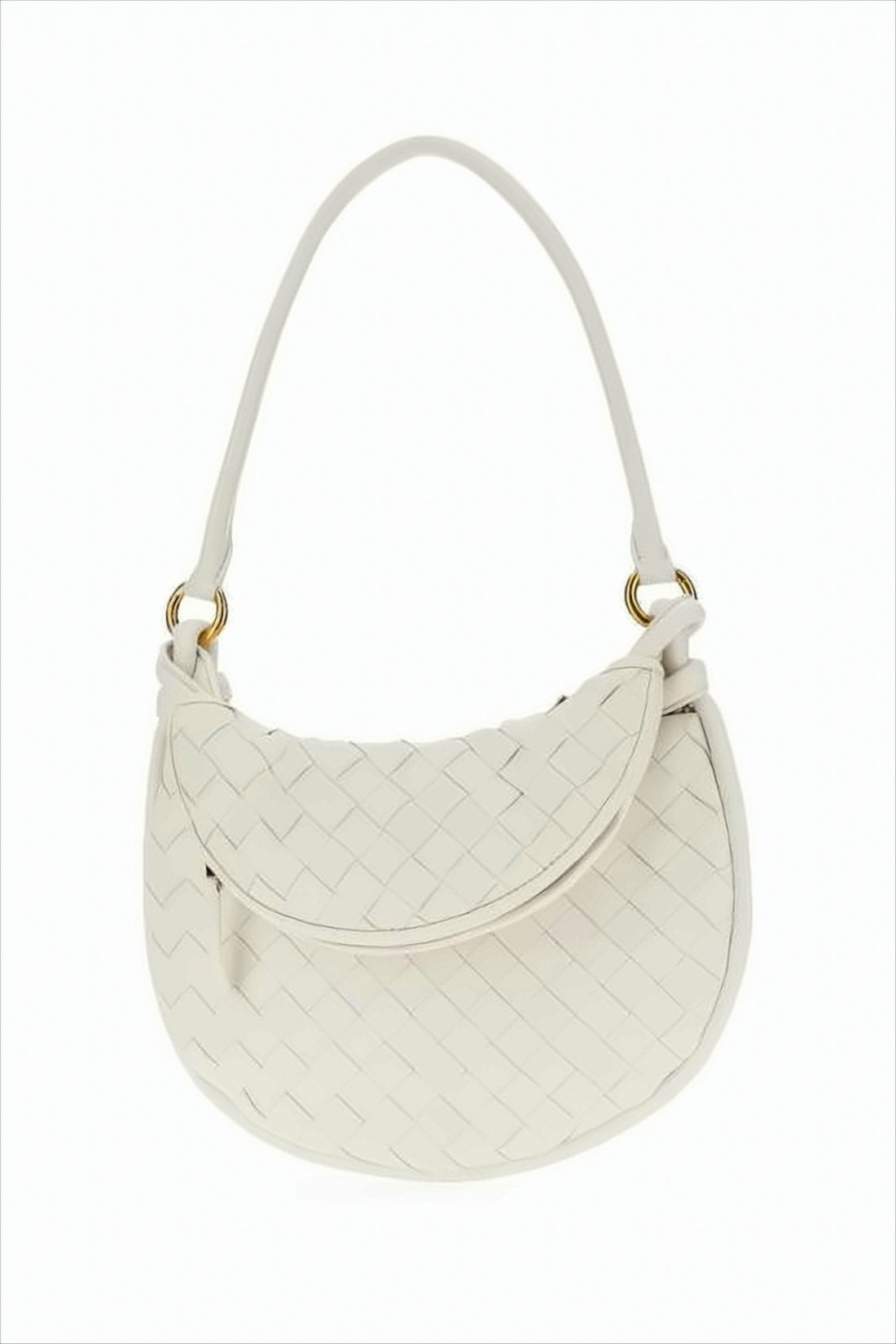Curved White Lambskin Shoulder Bag