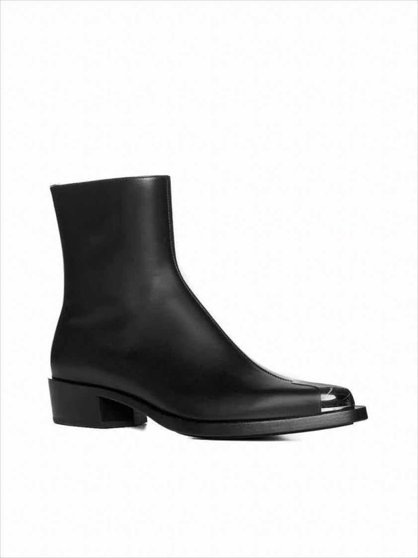 Minimalist Black Calf Leather Ankle Boots