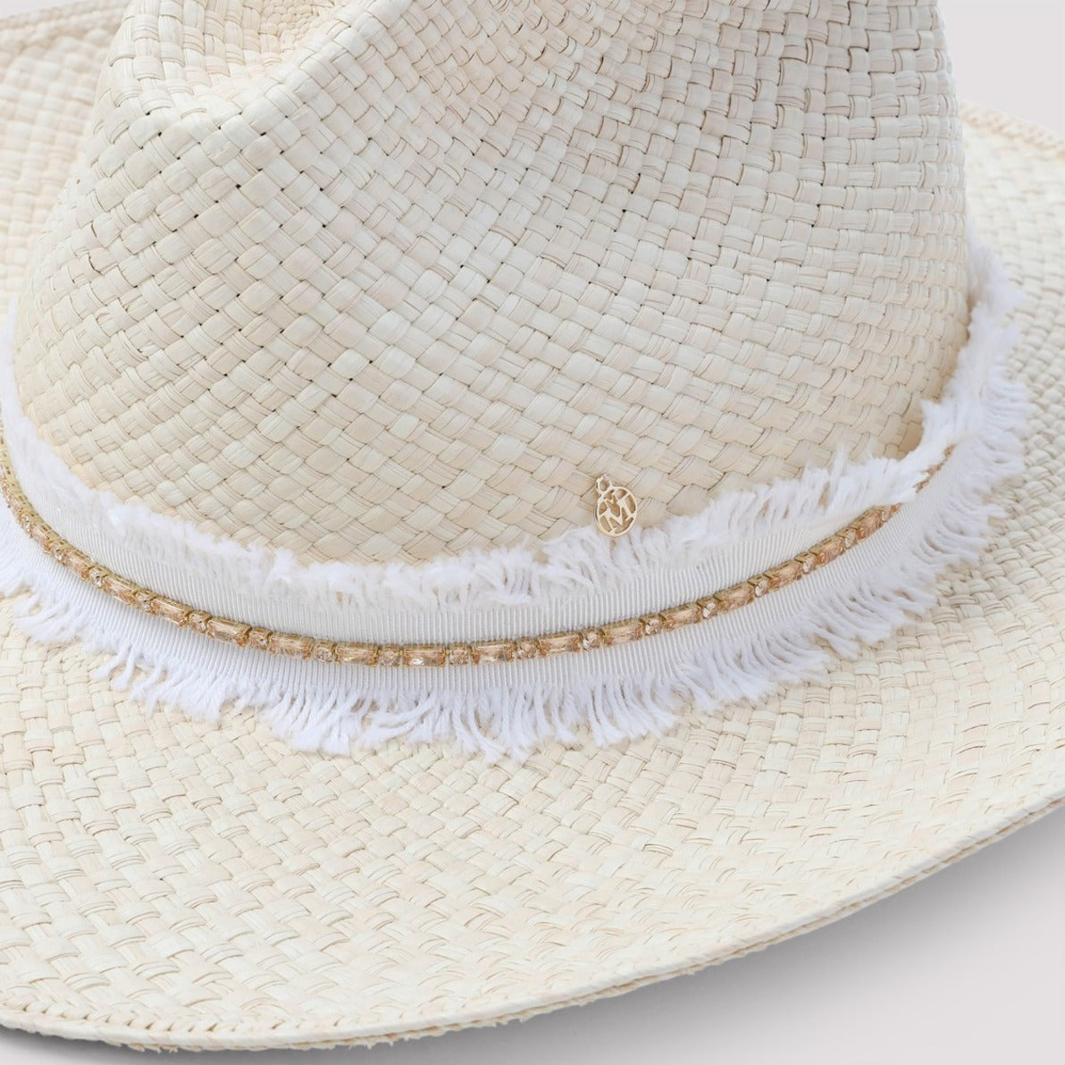 Nude Brimmed Hat With Delicate Fringe Detail