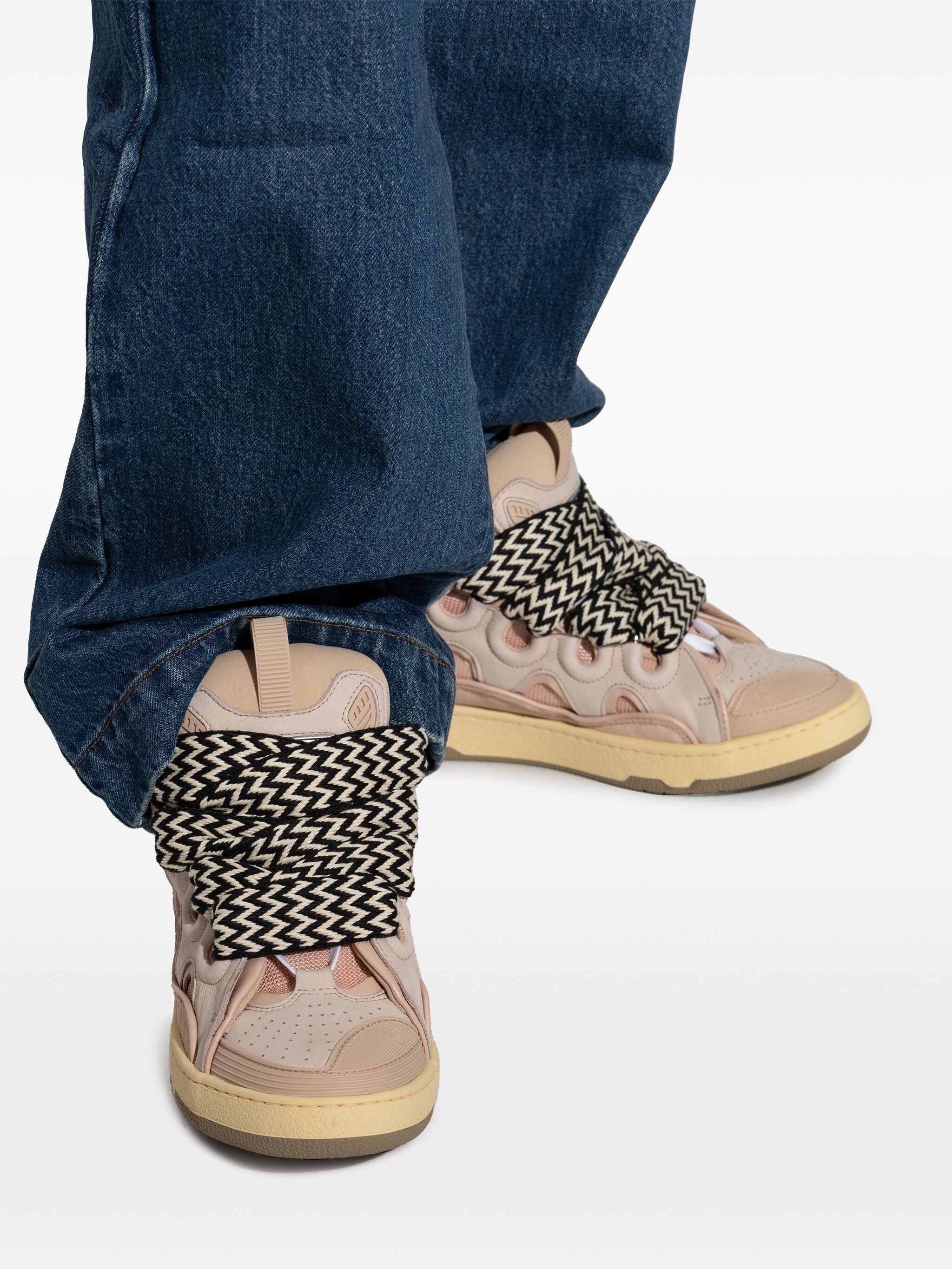 Pink/Beige Curb Sneakers 90s-Inspired Suede Sneakers