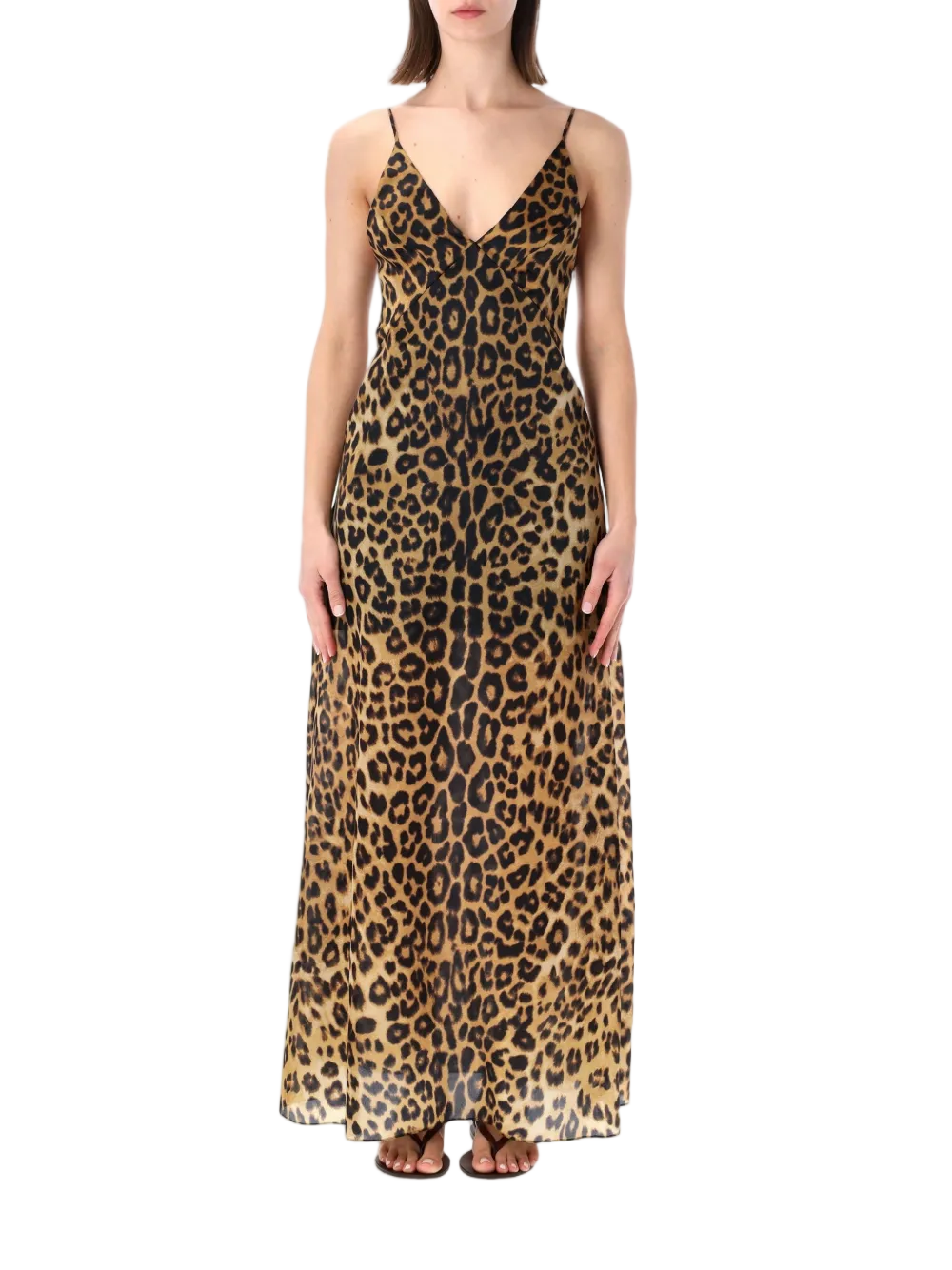 Maxi Dress with Bold Leopard Print and Spaghetti Straps