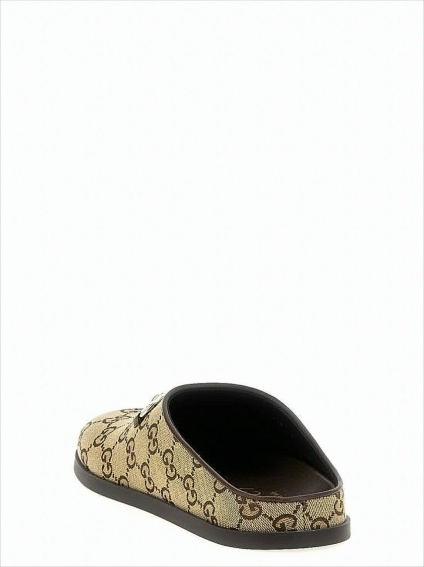 Canvas Slip-On Mules with Monogram Design