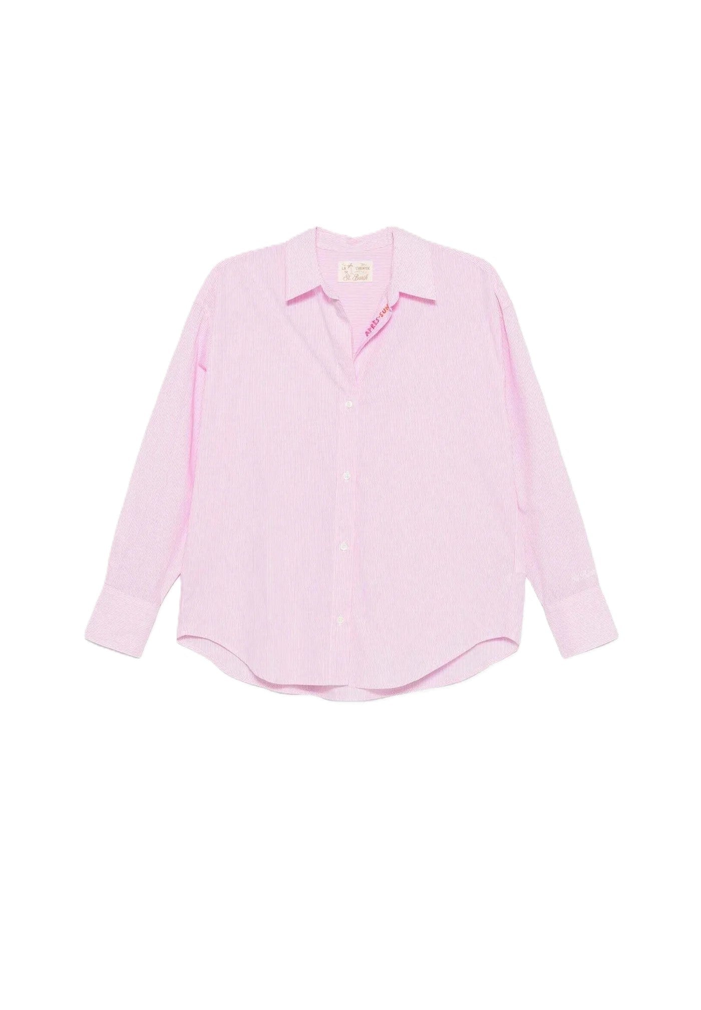 Light Pink Button-Up Shirt with Vertical Stripe Pattern