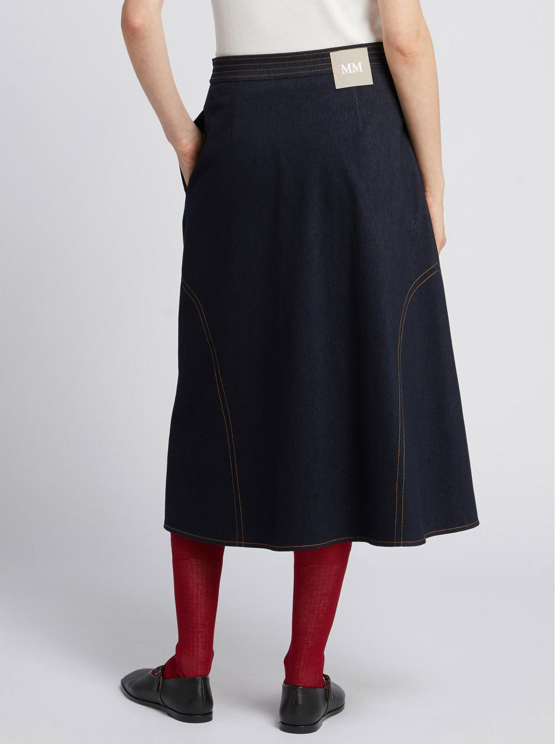 Midi-Length Wrap Skirt in Dark Indigo