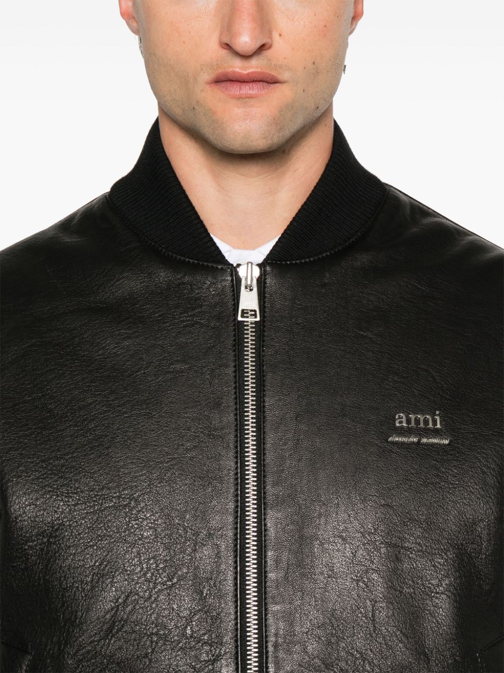 Collarless Black Calf Leather Jacket