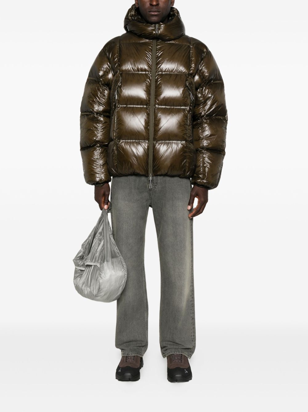 Hooded Dark Green Microripstop Down Jacket