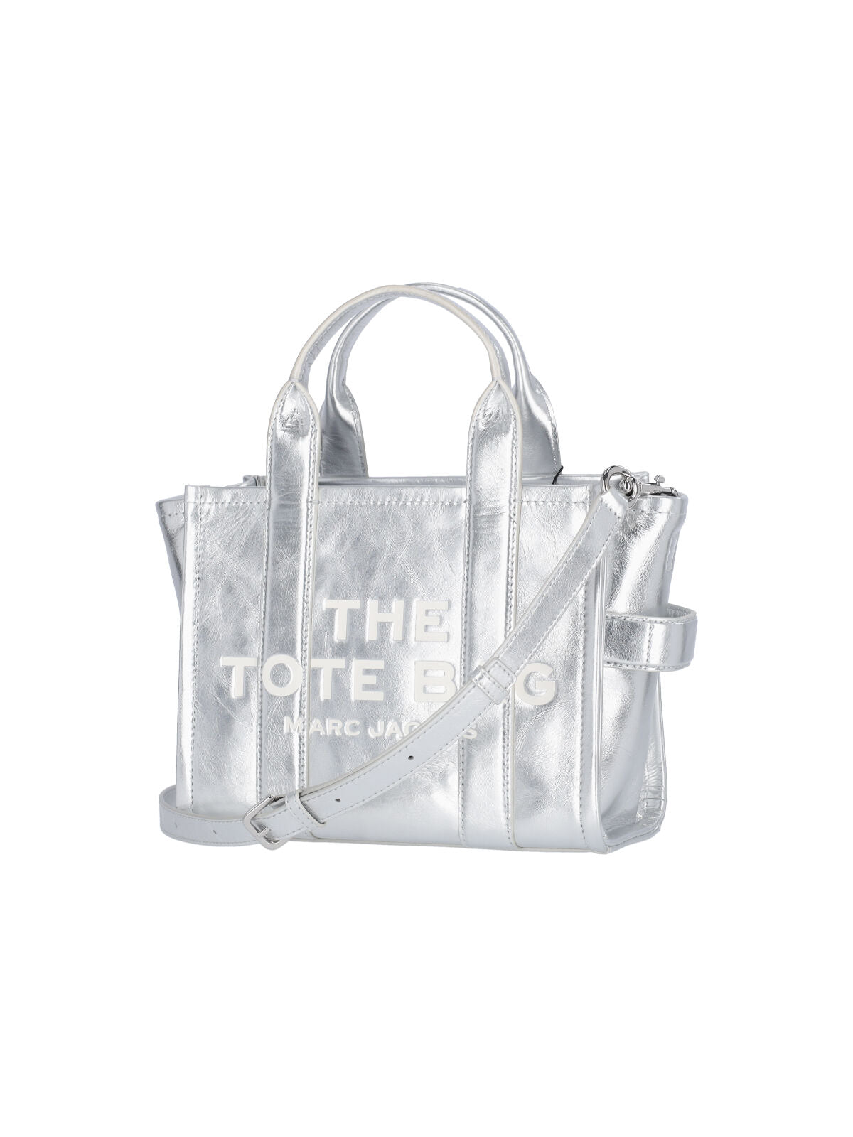 Silver Metallic Leather Small Tote Bag