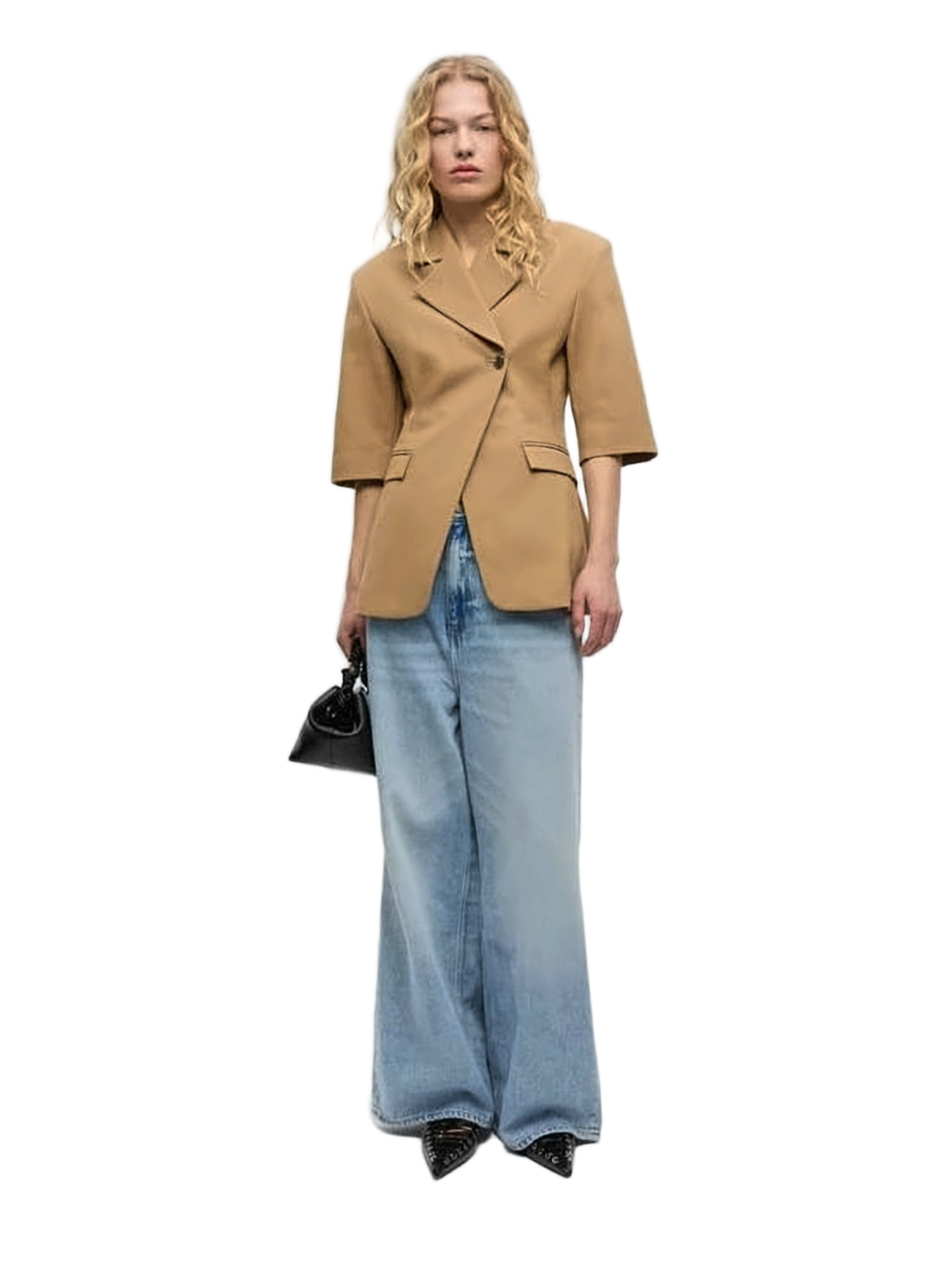 Wide-Leg Denim Trousers with Light Blue Wash