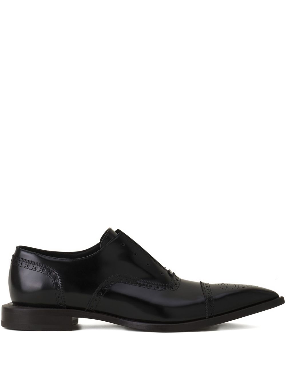 Pointed Toe Brogue Flat Shoes in Calf Leather