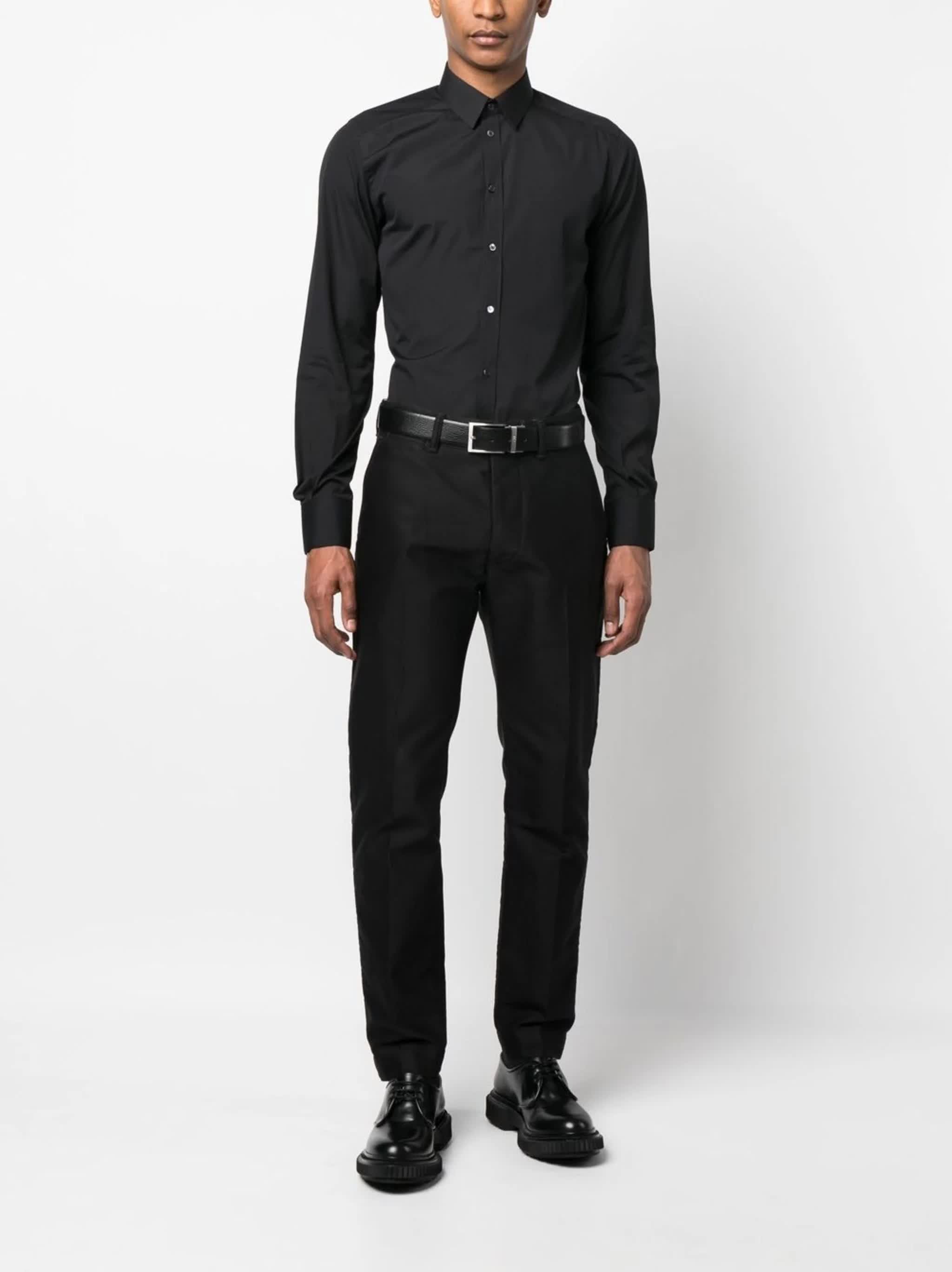 Fitted White Pointed Collar Cotton Shirt