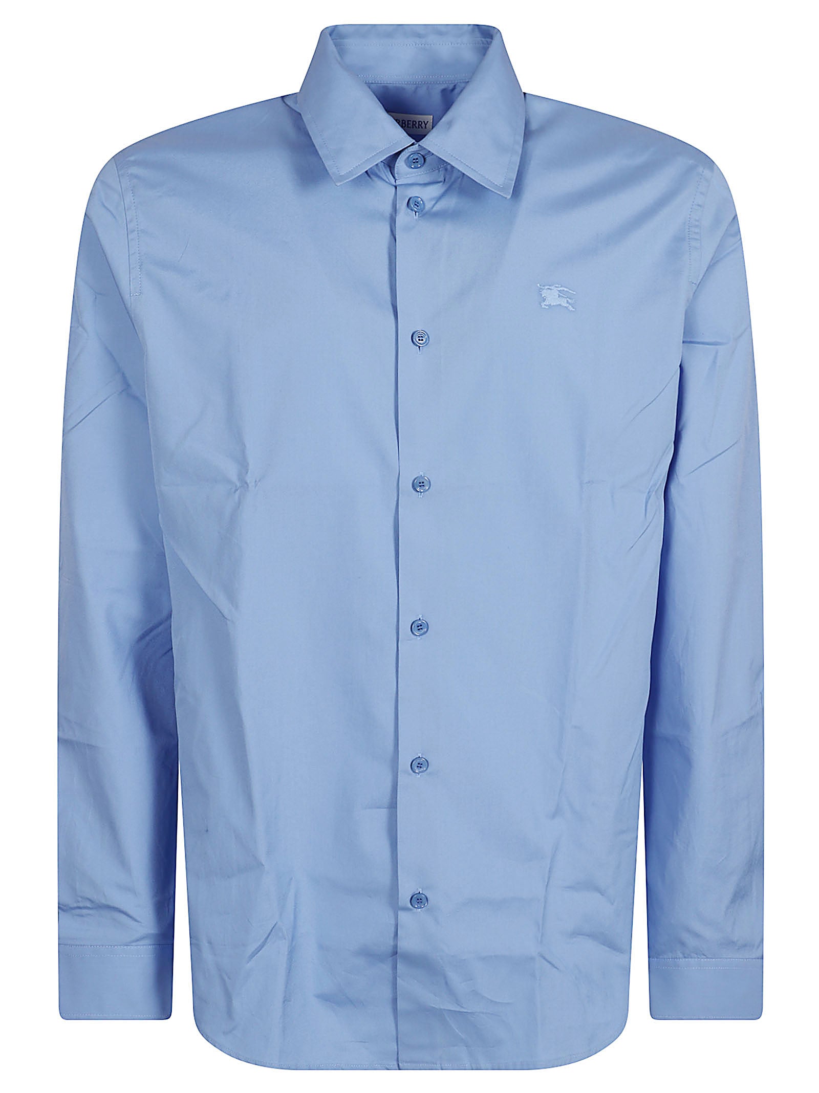 Long Sleeve Powder Blue Button-Down Shirt with Embroidered Logo