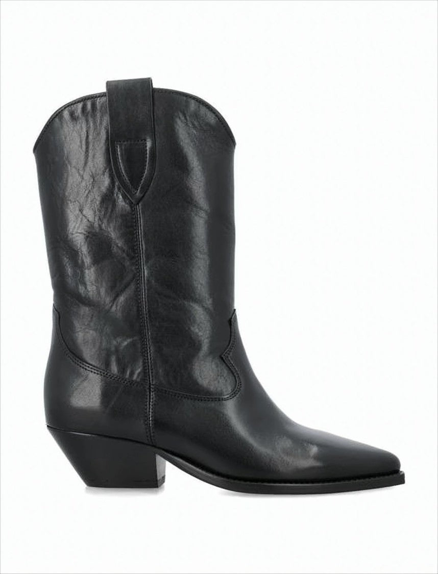 Mid-Calf Slouched Leather Boots with Pointed Toe