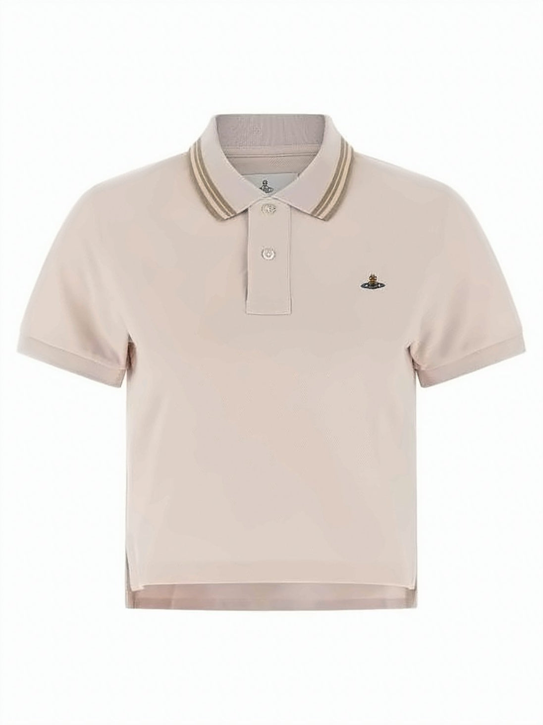 Cropped Polo Shirt with Classic Collar and Embroidered Emblem