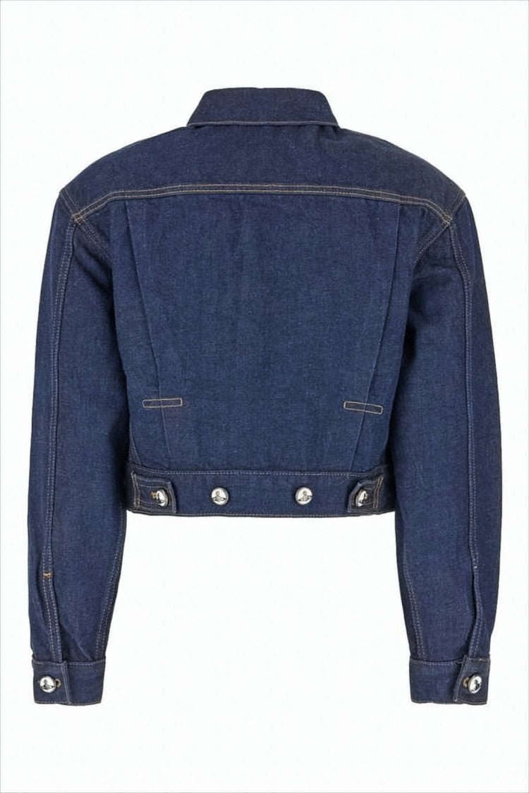 Cropped Denim Jacket with Classic Collar