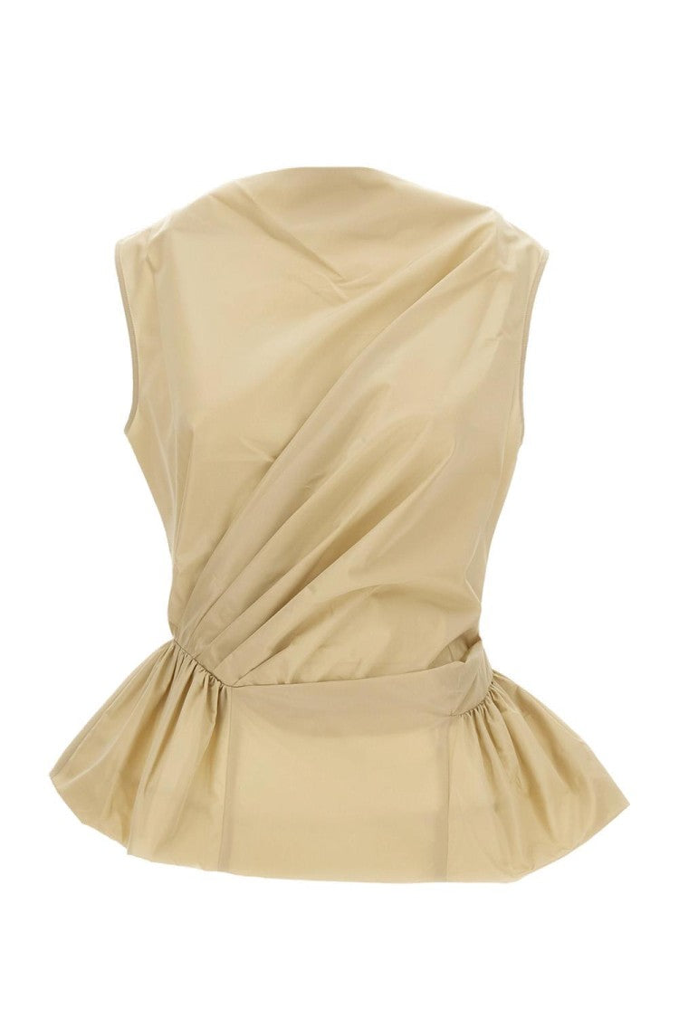 Draped Beige Top With Fitted Bodice