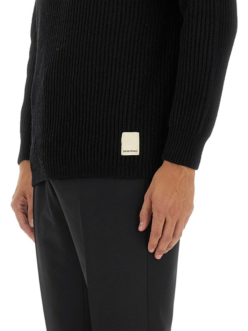 Ribbed Wool Jersey With Classic Collar