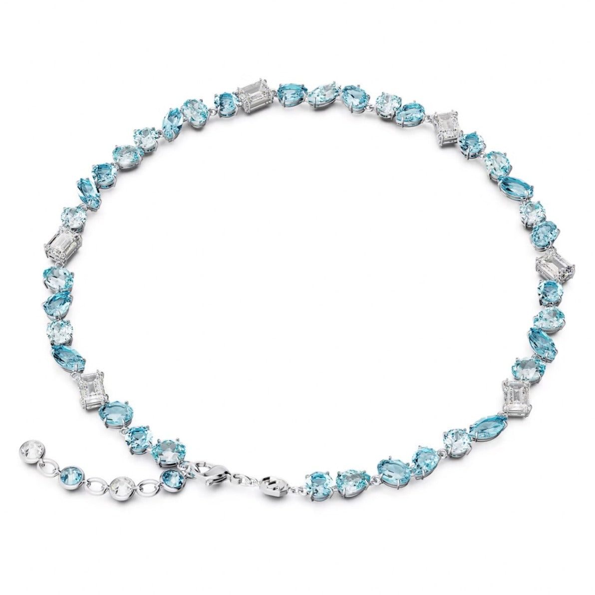 Rhodium-Plated Necklace With Icy Blue