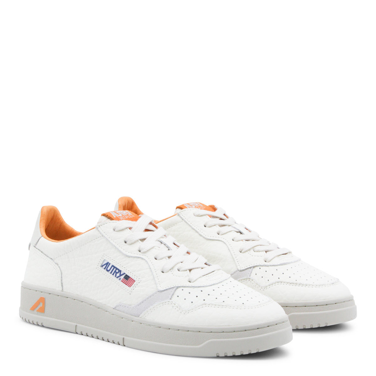 Low-Top White and Orange Leather Sneakers