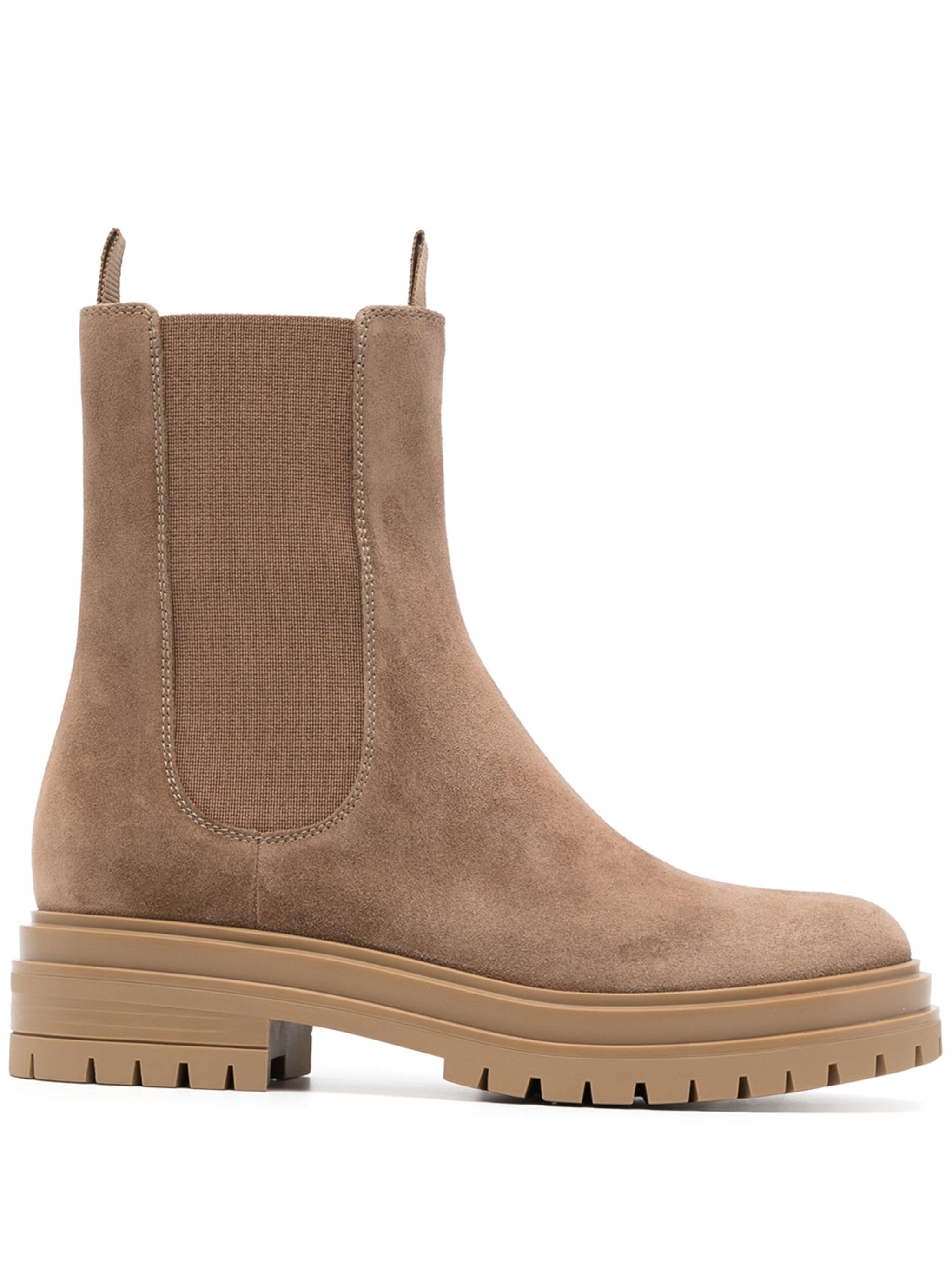 Ankle-High Suede Boots With Elastic Sides And Rugged Sole