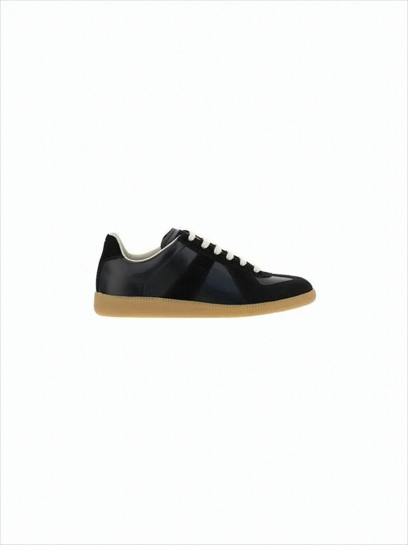 Sleek Black Suede And Leather Low-Top Sneakers