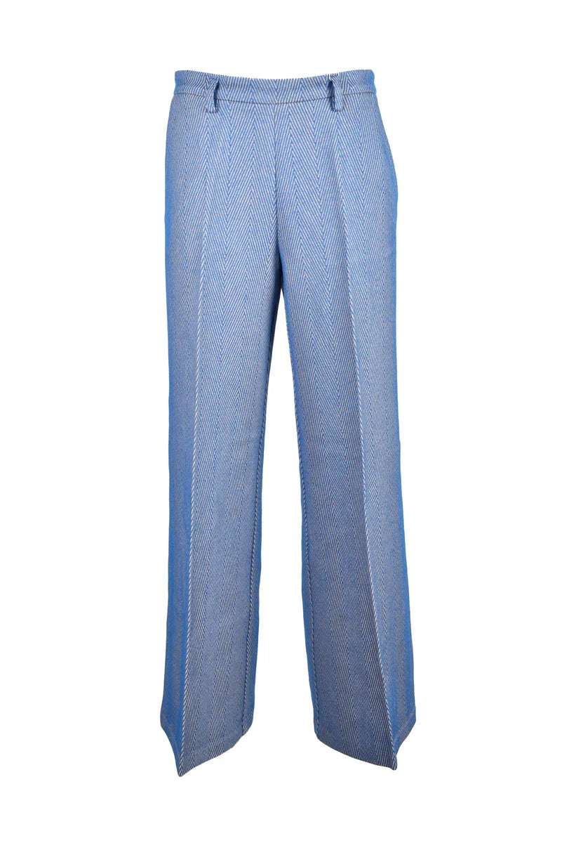 Two-Tone Beige and Sky Blue Tailored Trousers