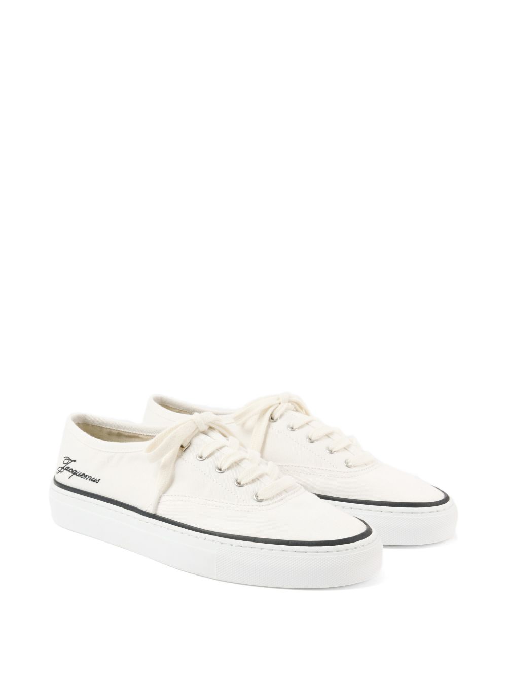 Beige White Lace-Up Cotton Sneakers