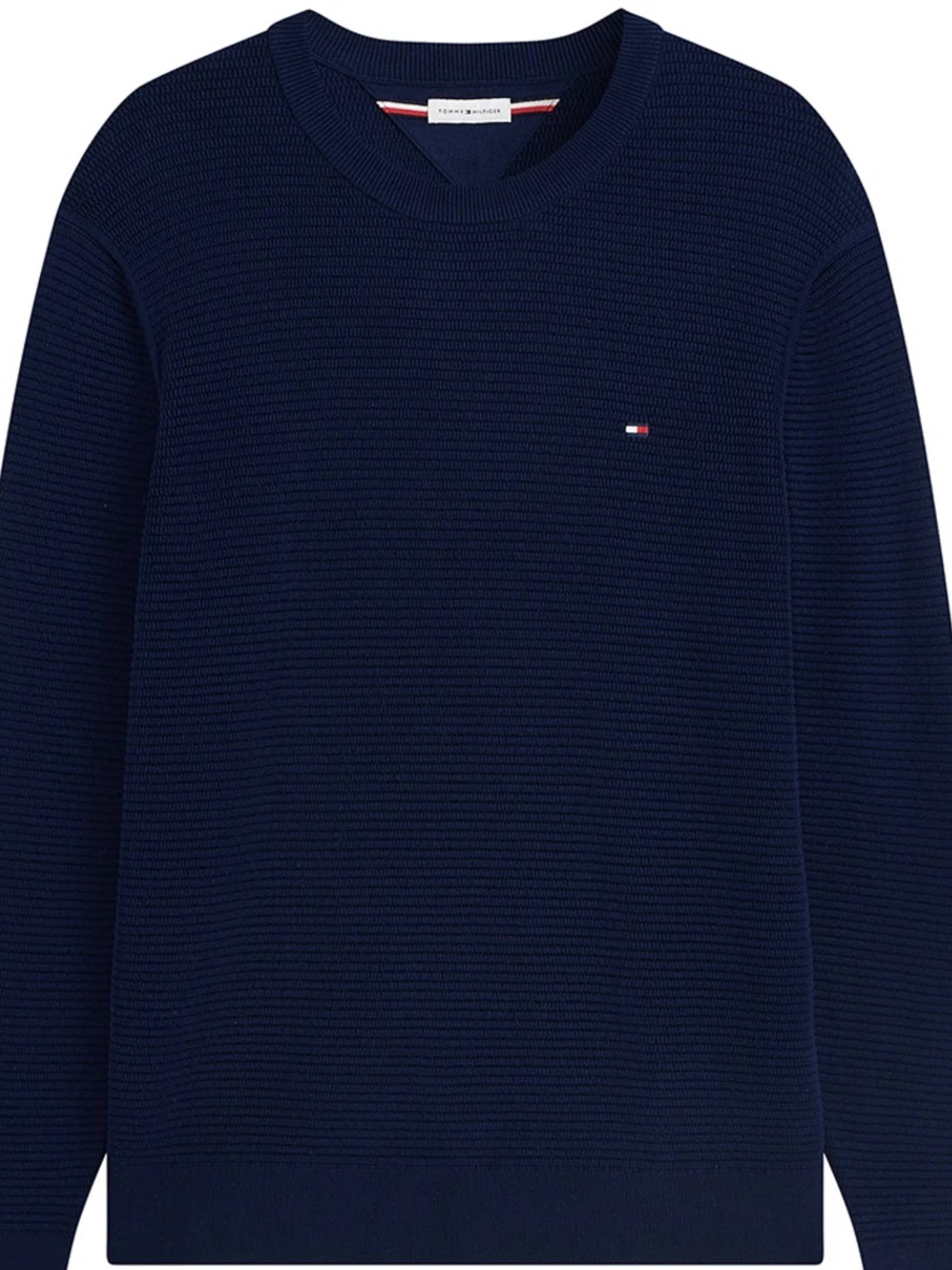 Textured Knit Crew Neck Sweater With Ribbed Details