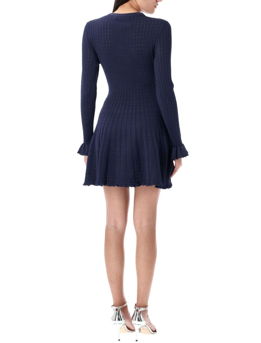 Pointelle Knit Crochet Flower Mini Dress