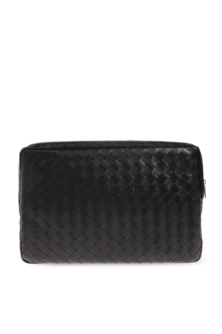 Woven Leather Pouch with Metallic Zipper
