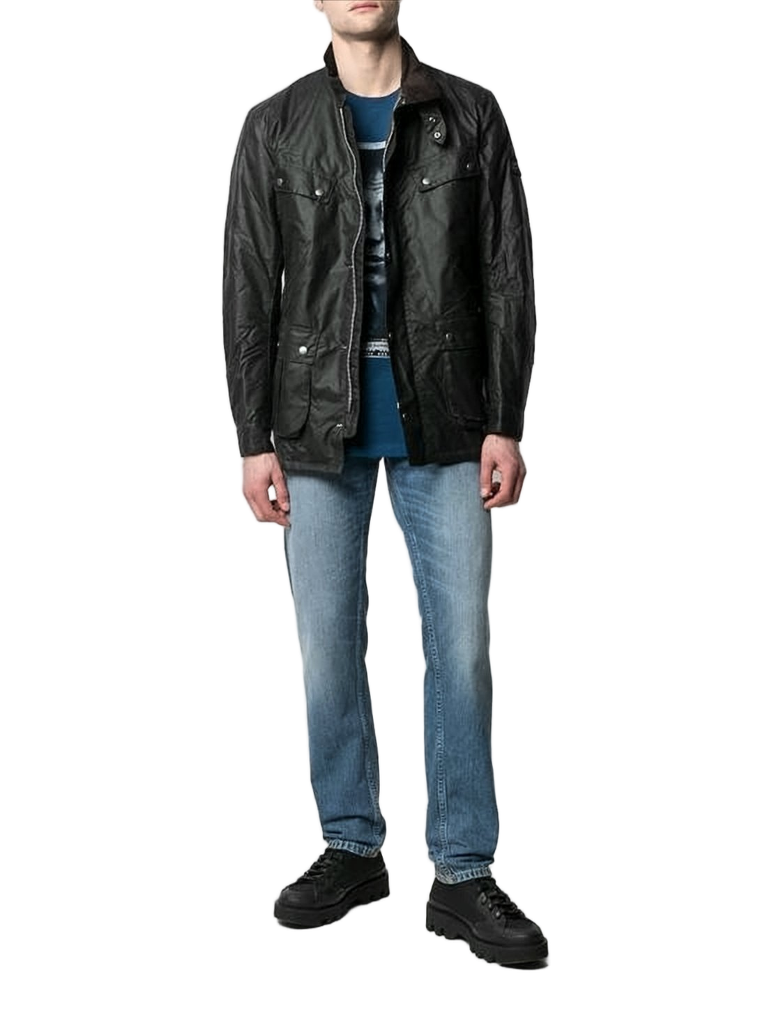 Structured Black Barbour Jacket with Snap Closures