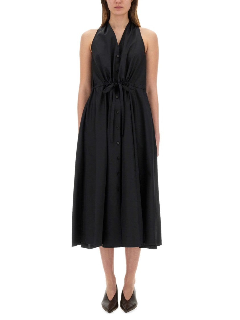Sleeveless Black Poplin Midi Dress