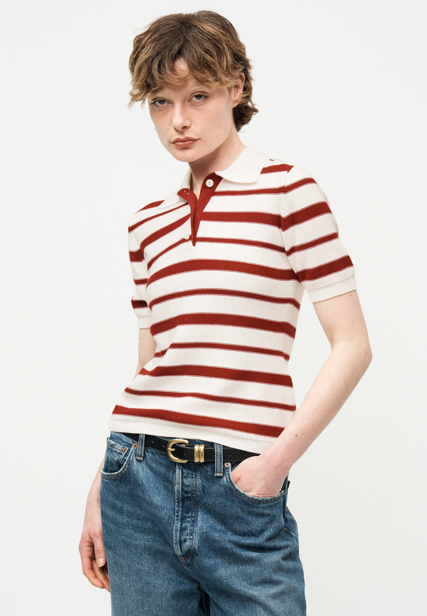 White Red Cotton Blend Sweater
